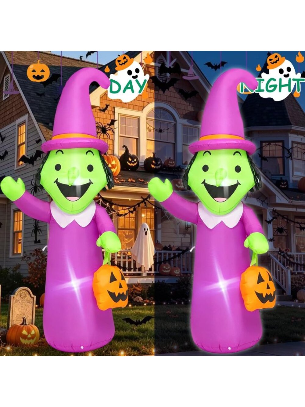 🎃 5 FT Witch Pumpkin Halloween Inflatable Outdoor Yard Decor Built-In LED Light - Picture 6 of 7